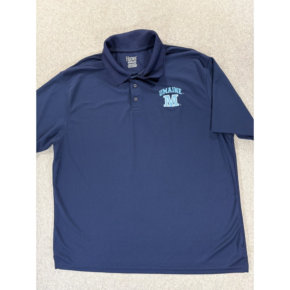 Maine Black Bears Hanes Stitched Logo S/S Campus Polo Shirt (Men's XL) Blue